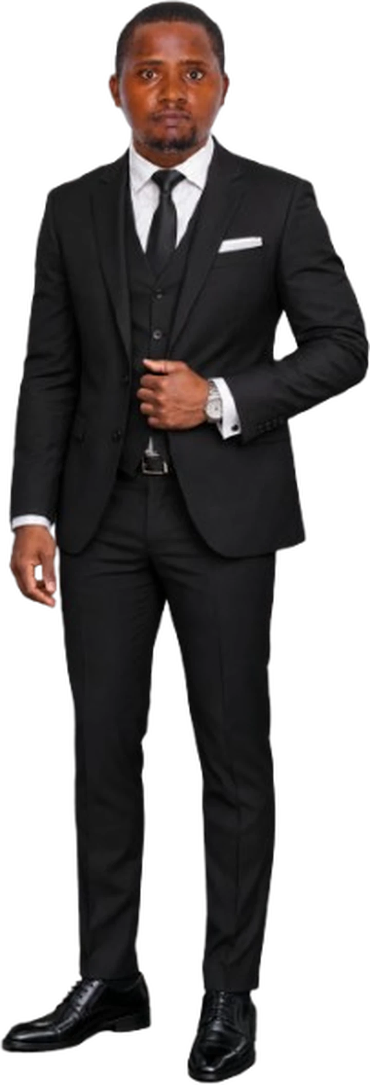 Teacher Boen wearing a suit, full body portrait without background